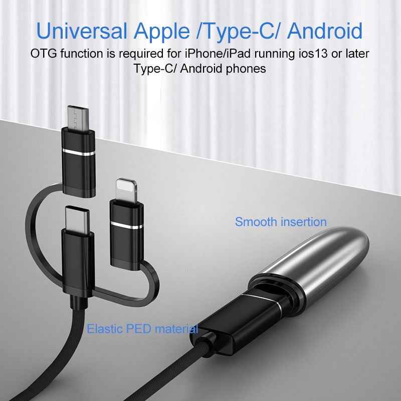 Uniqbuy For 3 in 1 USB Female to Micro USB, Type-C, 8 Pin Male OTG Adapter(Black)