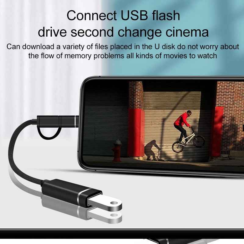 Uniqbuy For 3 in 1 USB Female to Micro USB, Type-C, 8 Pin Male OTG Adapter(Black)