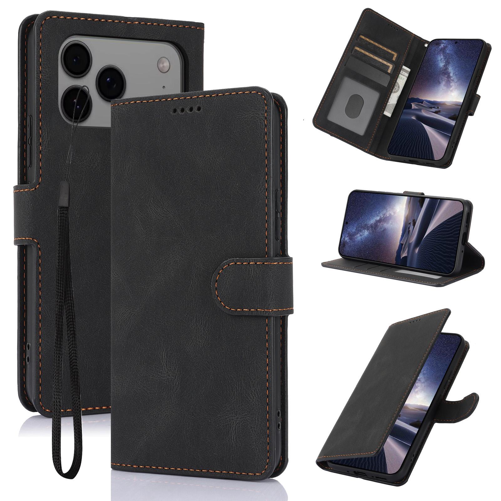 Compatible with iPhone 18 Pro & 17 Pro Fantasy Skin-feel Calfskin Texture Leather Phone Case - Black