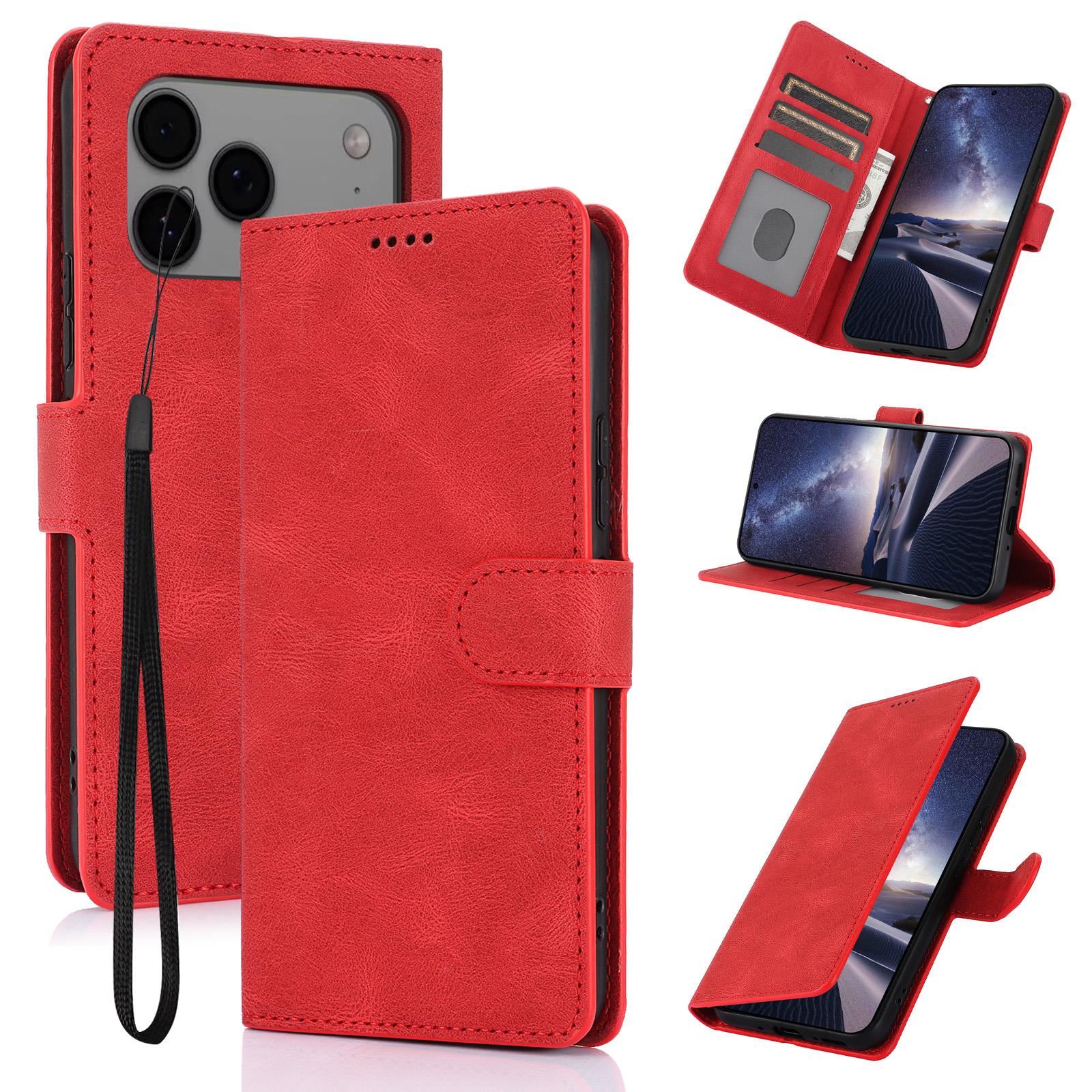 Compatible with iPhone 18 Pro & 17 Pro Fantasy Skin-feel Calfskin Texture Leather Phone Case - Red