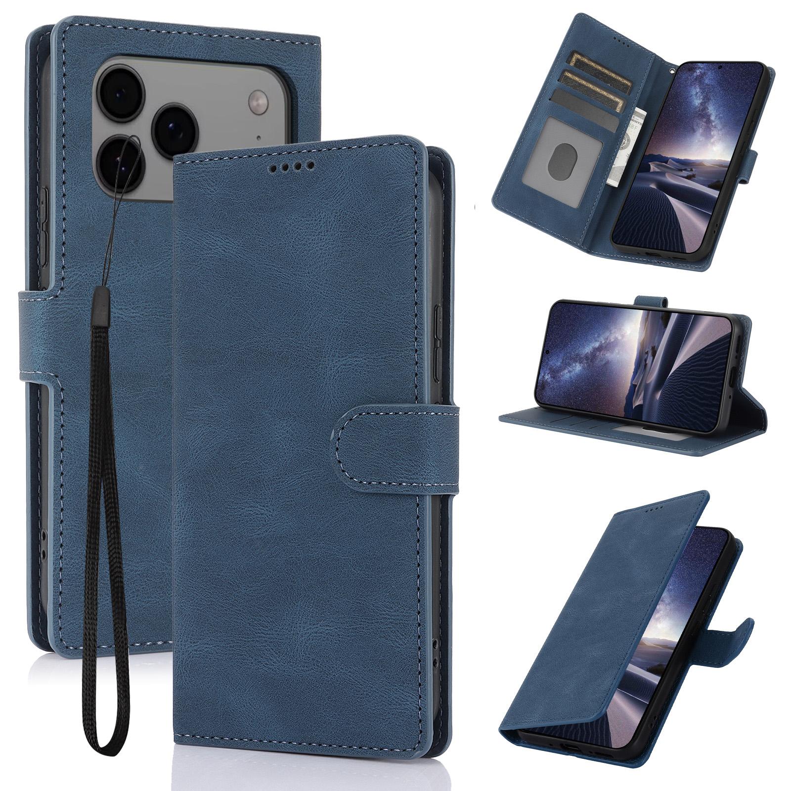 Compatible with iPhone 18 Pro & 17 Pro Fantasy Skin-feel Calfskin Texture Leather Phone Case - Blue