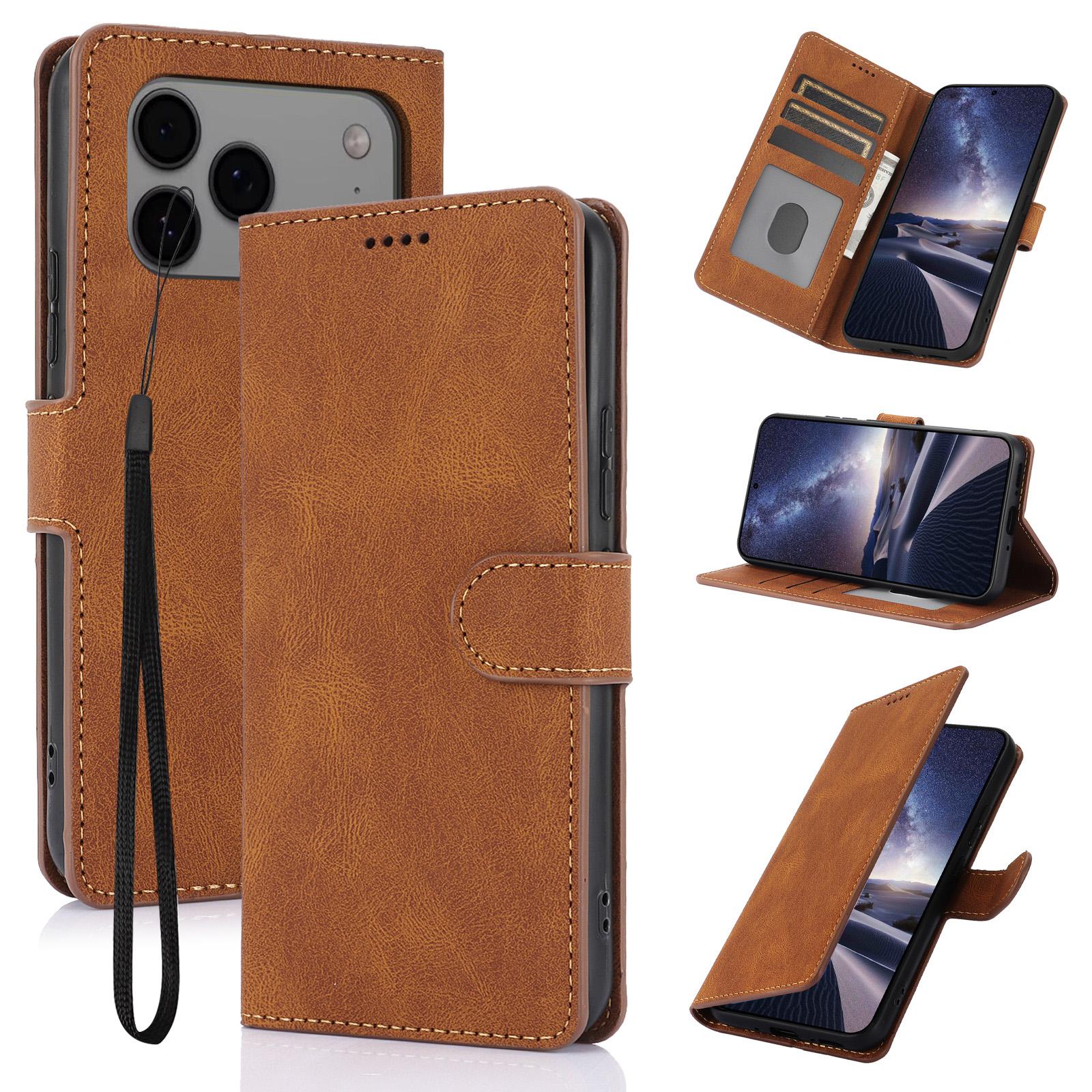 Compatible with iPhone 18 Pro & 17 Pro Fantasy Skin-feel Calfskin Texture Leather Phone Case - Brown