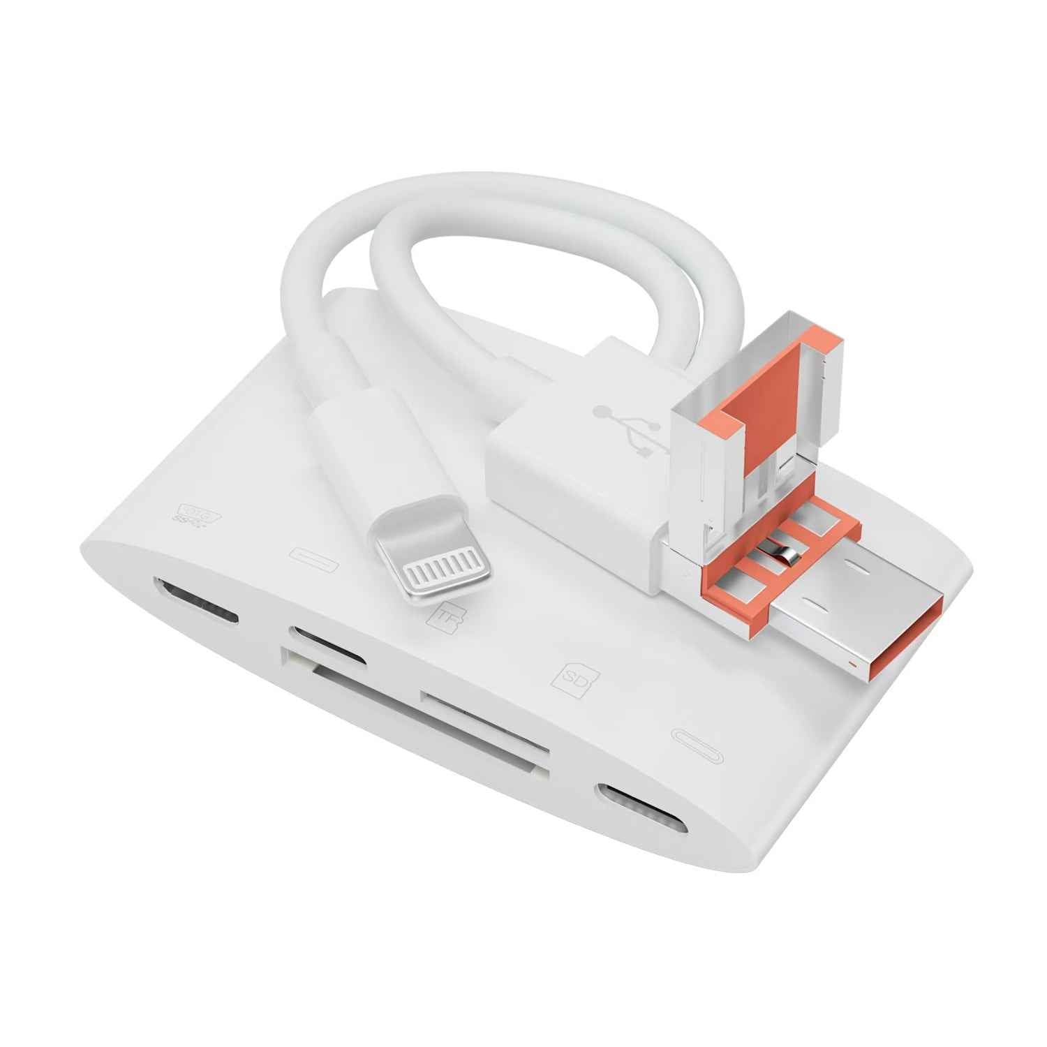 Uniqbuy For NK-1040TL Pro USB-C / Type-C, 8 Pin, USB to USB-C / Type-C, 8 Pin, Micro USB, TF, SD Card Reader Adapter(White)