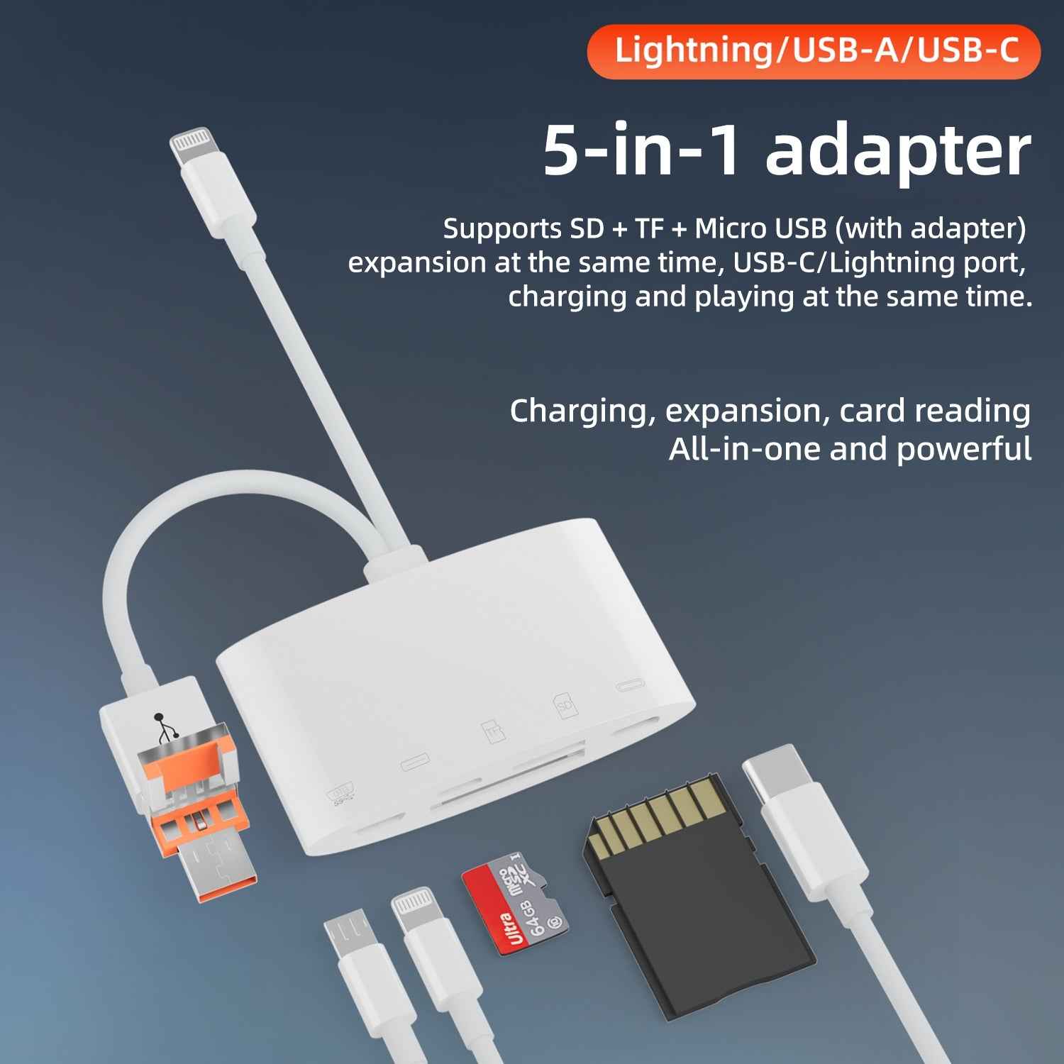 Uniqbuy For NK-1040TL Pro USB-C / Type-C, 8 Pin, USB to USB-C / Type-C, 8 Pin, Micro USB, TF, SD Card Reader Adapter(White)