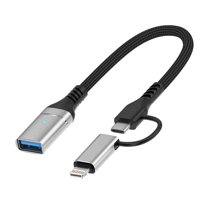 Uniqbuy For ADS-619 2 in 1 Type-C and 8 Pin to USB 3.0 OTG Adapter(Silver)