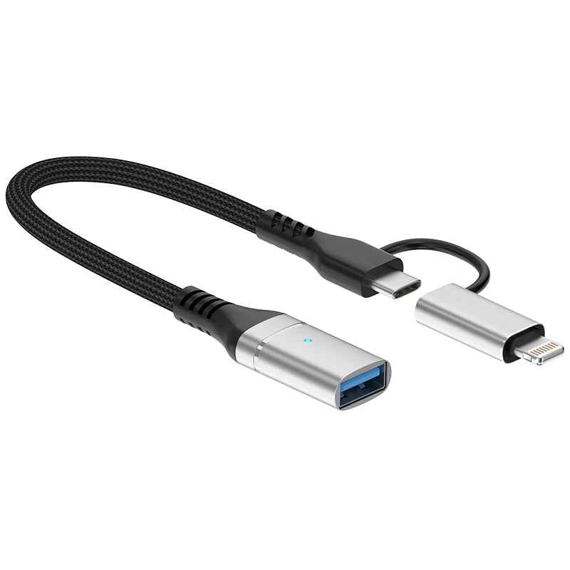 Uniqbuy For ADS-619 2 in 1 Type-C and 8 Pin to USB 3.0 OTG Adapter(Silver)