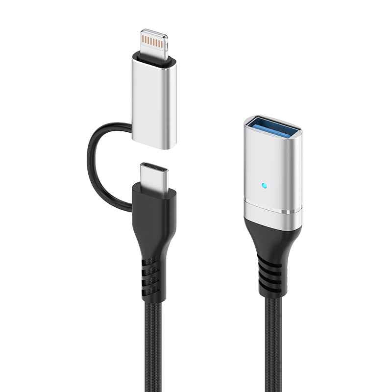 Uniqbuy For ADS-619 2 in 1 Type-C and 8 Pin to USB 3.0 OTG Adapter(Silver)