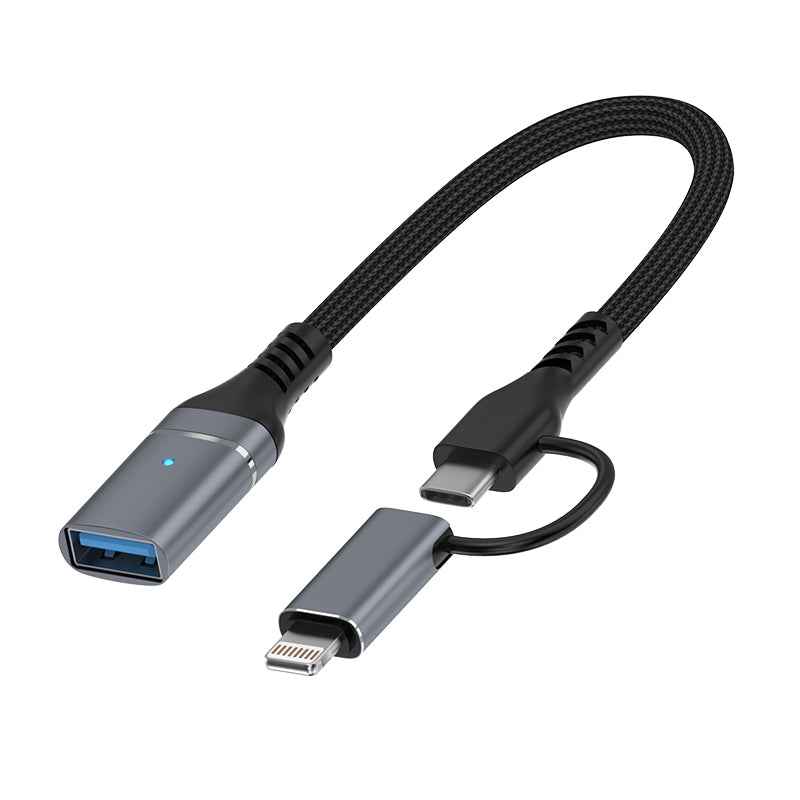 Uniqbuy For ADS-619 2 in 1 Type-C and 8 Pin to USB 3.0 OTG Adapter(Grey)