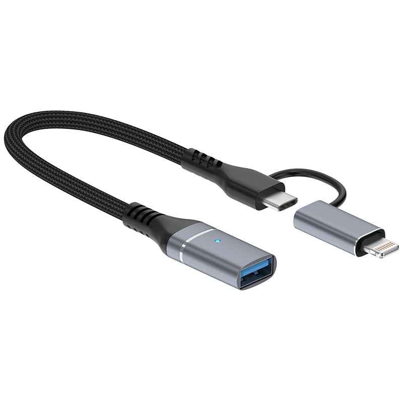 Uniqbuy For ADS-619 2 in 1 Type-C and 8 Pin to USB 3.0 OTG Adapter(Grey)