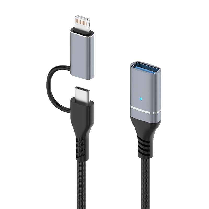 Uniqbuy For ADS-619 2 in 1 Type-C and 8 Pin to USB 3.0 OTG Adapter(Grey)