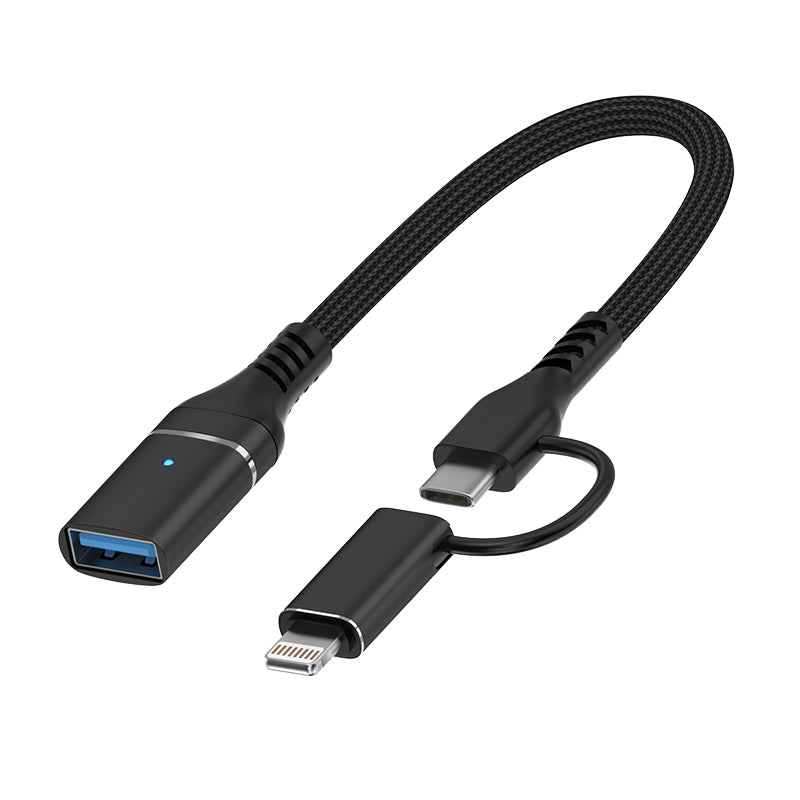 Uniqbuy For ADS-619 2 in 1 Type-C and 8 Pin to USB 3.0 OTG Adapter(Black)