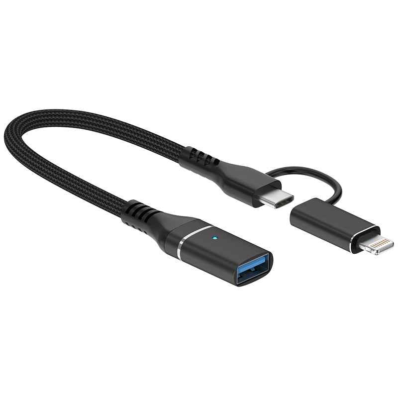 Uniqbuy For ADS-619 2 in 1 Type-C and 8 Pin to USB 3.0 OTG Adapter(Black)