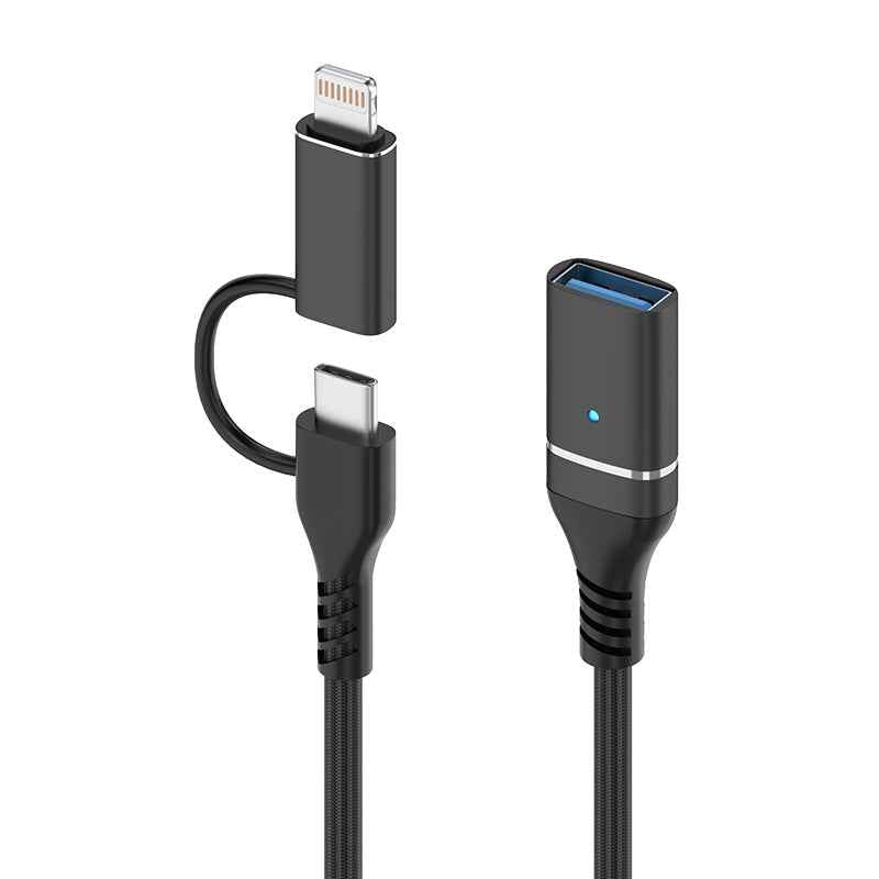 Uniqbuy For ADS-619 2 in 1 Type-C and 8 Pin to USB 3.0 OTG Adapter(Black)