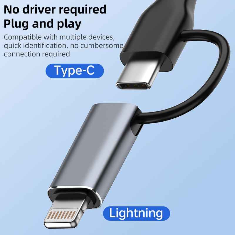 Uniqbuy For ADS-619 2 in 1 Type-C and 8 Pin to USB 3.0 OTG Adapter(Black)