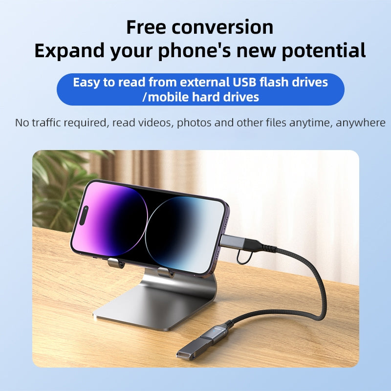 ADS-619 2 in 1 Type-C and 8 Pin to USB 3.0 OTG Adapter(Grey)