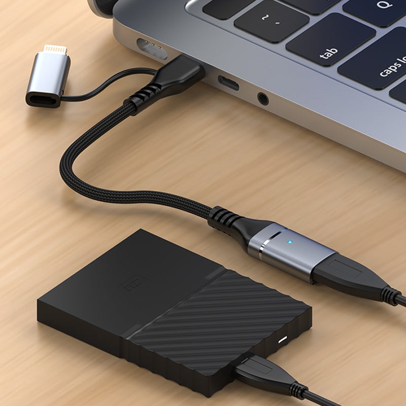 ADS-619 2 in 1 Type-C and 8 Pin to USB 3.0 OTG Adapter(Grey)
