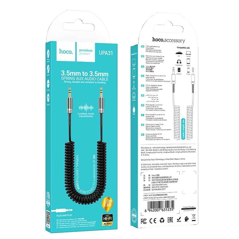 Uniqbuy For hoco UPA31 AUX 3.5mm Spring Audio Cable, Length: 3m(Black)