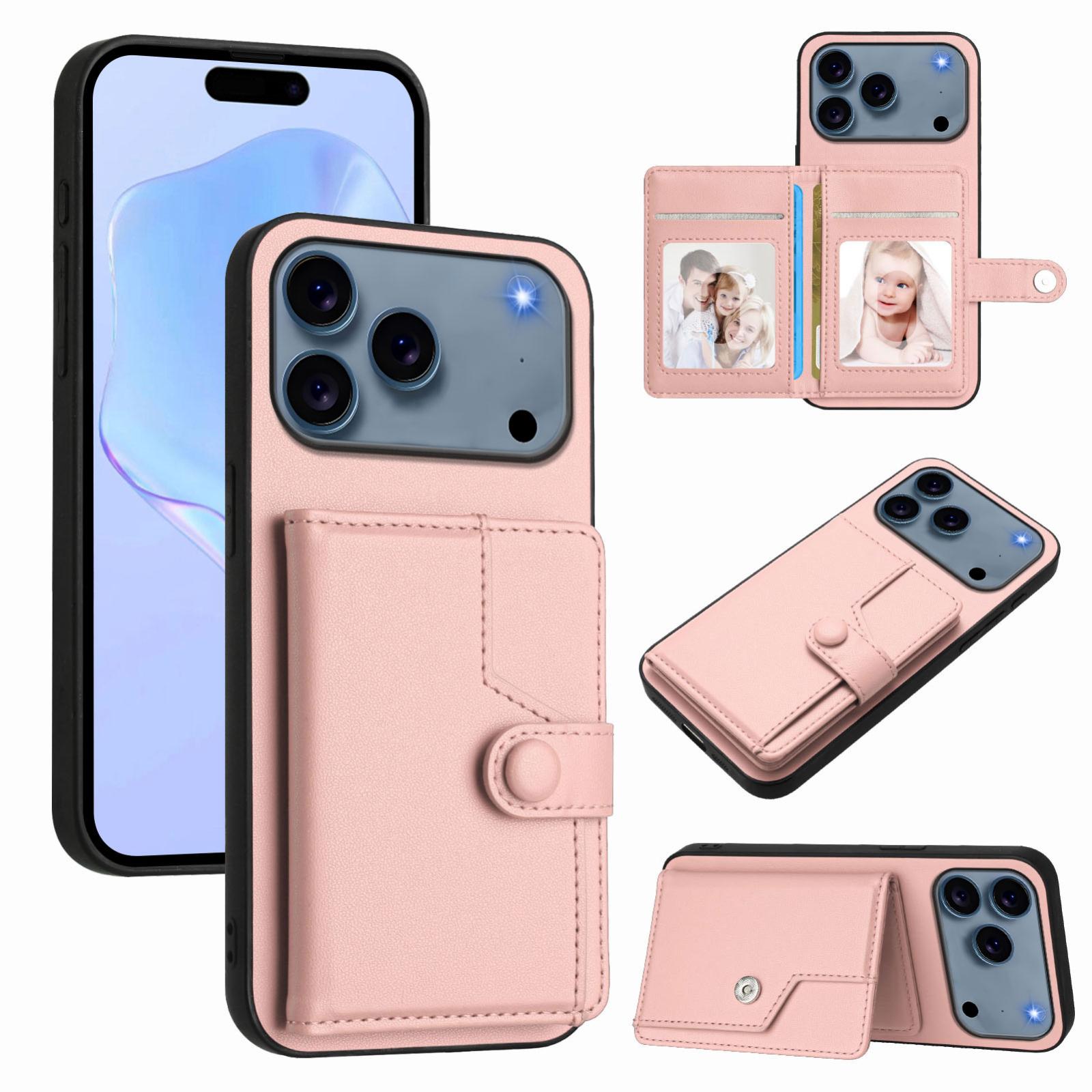 Compatible with iPhone 18 Pro & 17 Pro Button Card Bag RFID Anti-theft Phone Case - Pink