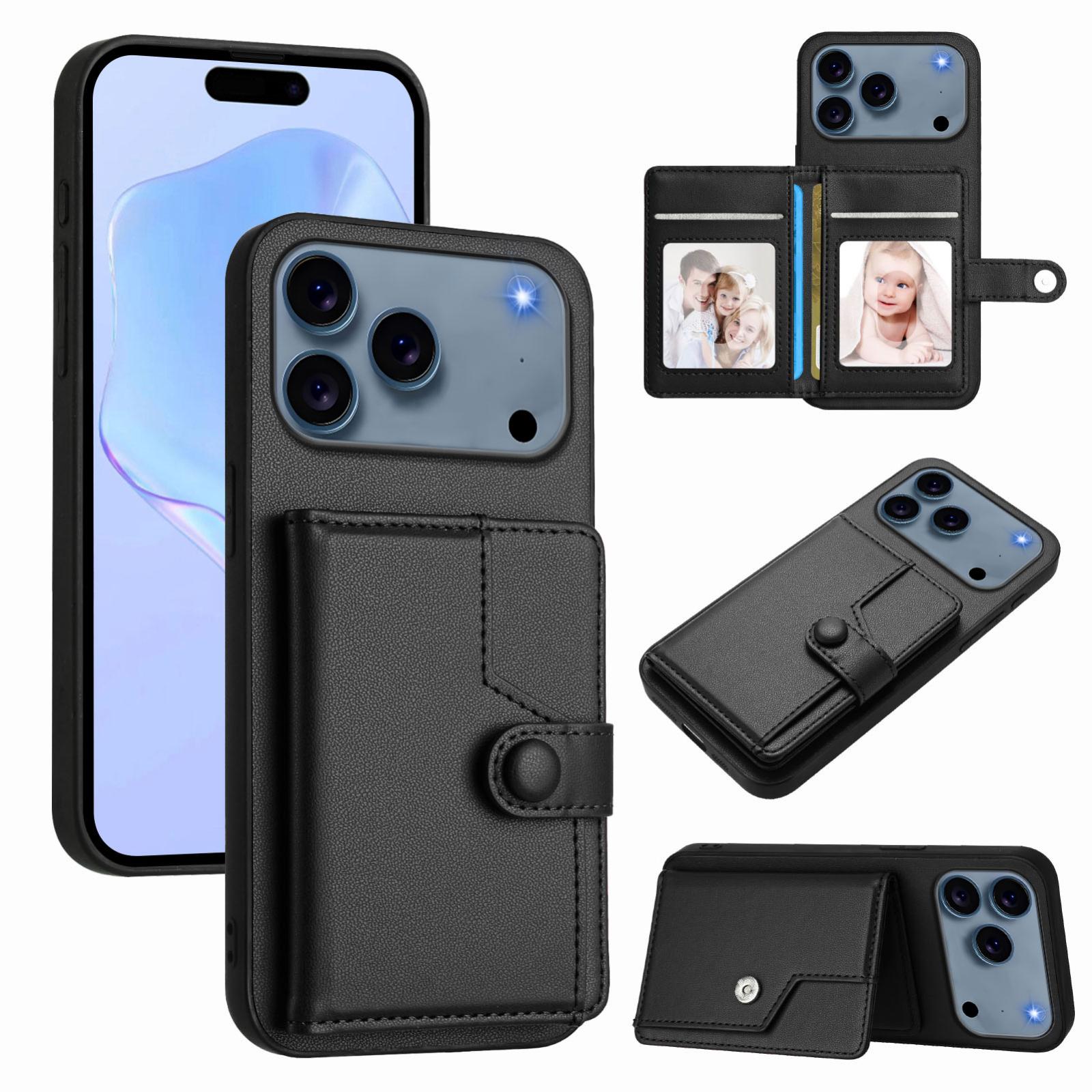 Compatible with iPhone 18 Pro & 17 Pro Button Card Bag RFID Anti-theft Phone Case - Black