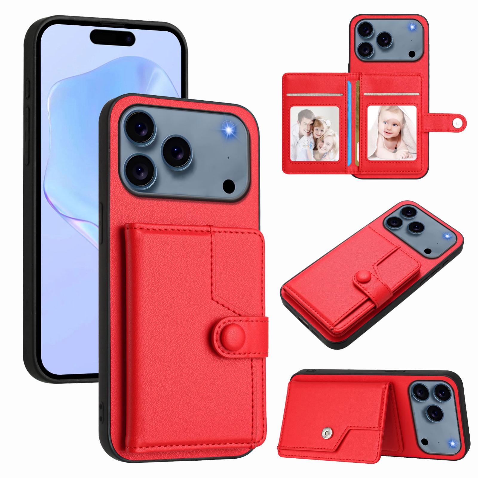 Compatible with iPhone 18 Pro & 17 Pro Button Card Bag RFID Anti-theft Phone Case - Red