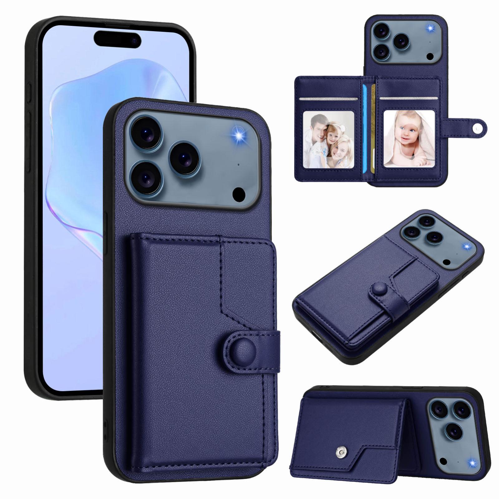 Compatible with iPhone 18 Pro & 17 Pro Button Card Bag RFID Anti-theft Phone Case - Blue