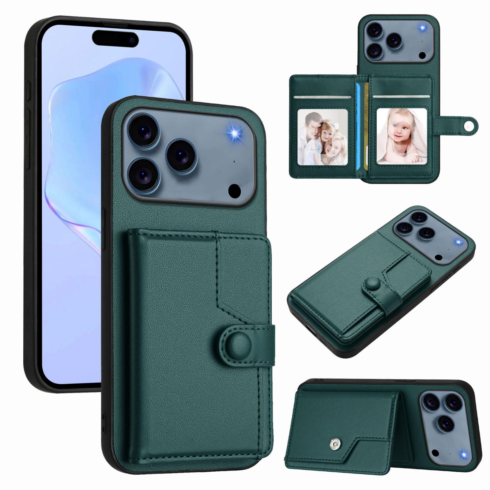 Compatible with iPhone 18 Pro & 17 Pro Button Card Bag RFID Anti-theft Phone Case - Green