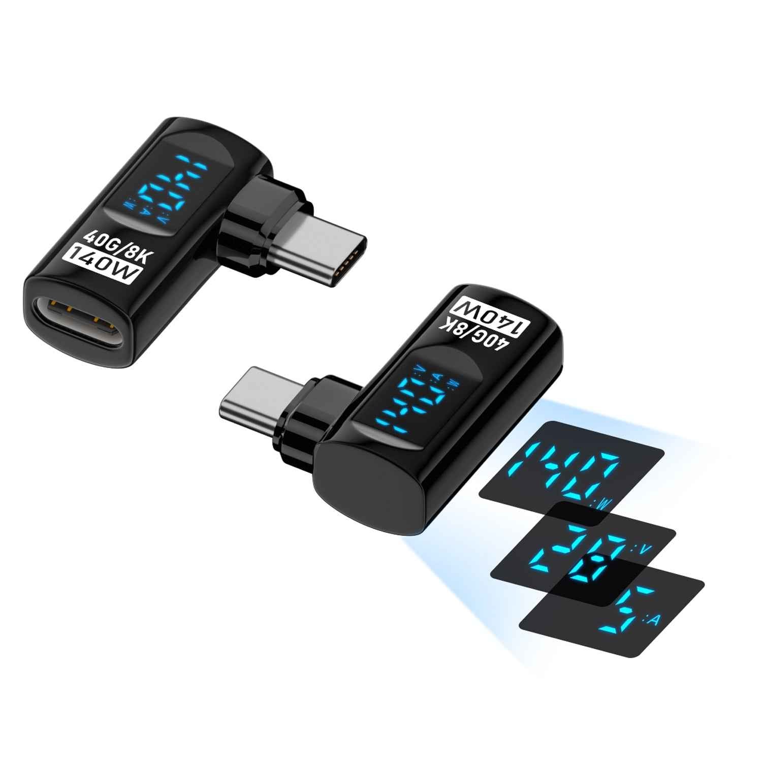 Uniqbuy For Type-C Male to Type-C Female Smart Digital Display Side Bend Charging Adapter(Black)