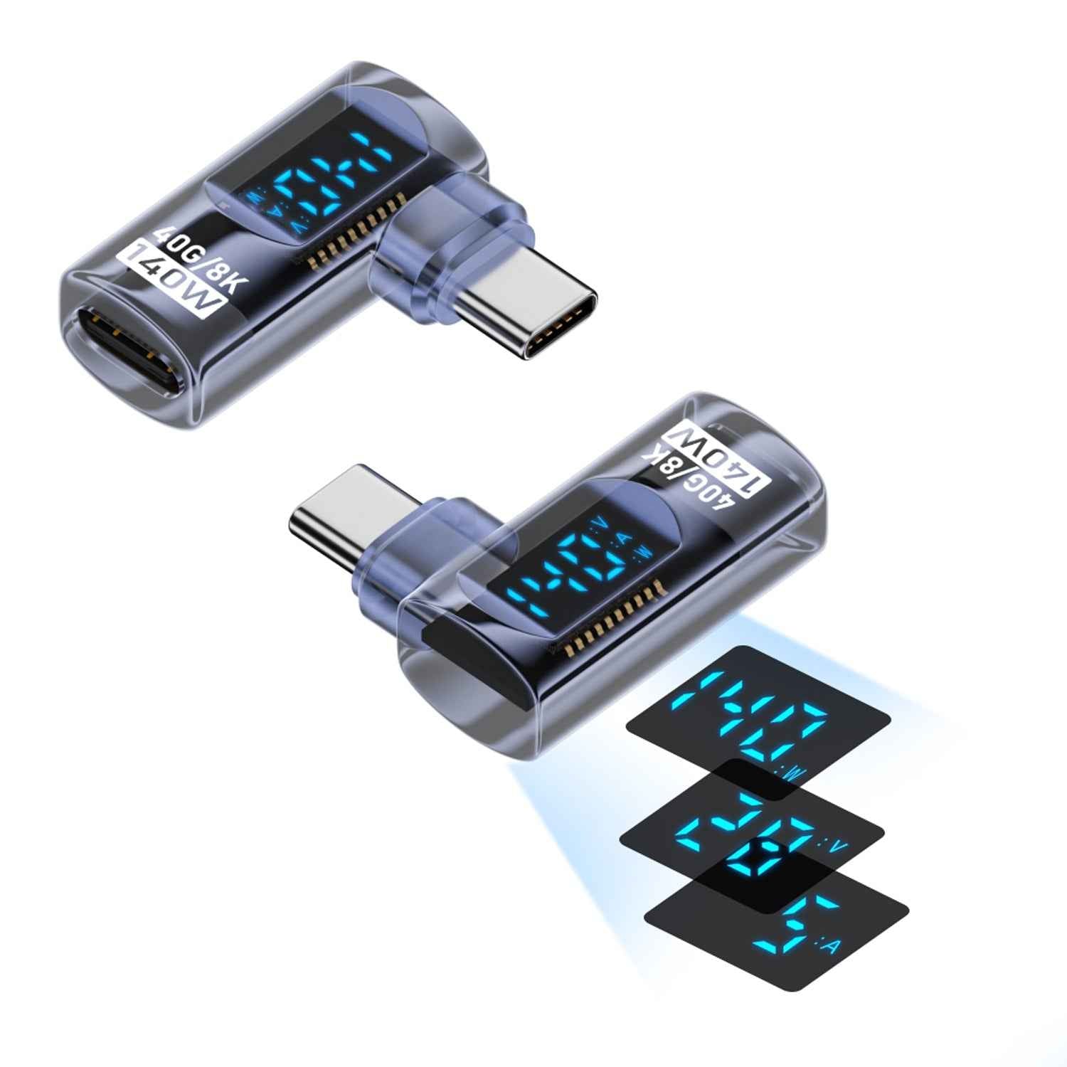 Uniqbuy For Type-C Male to Type-C Female Smart Digital Display Side Bend Charging Adapter(Blue)