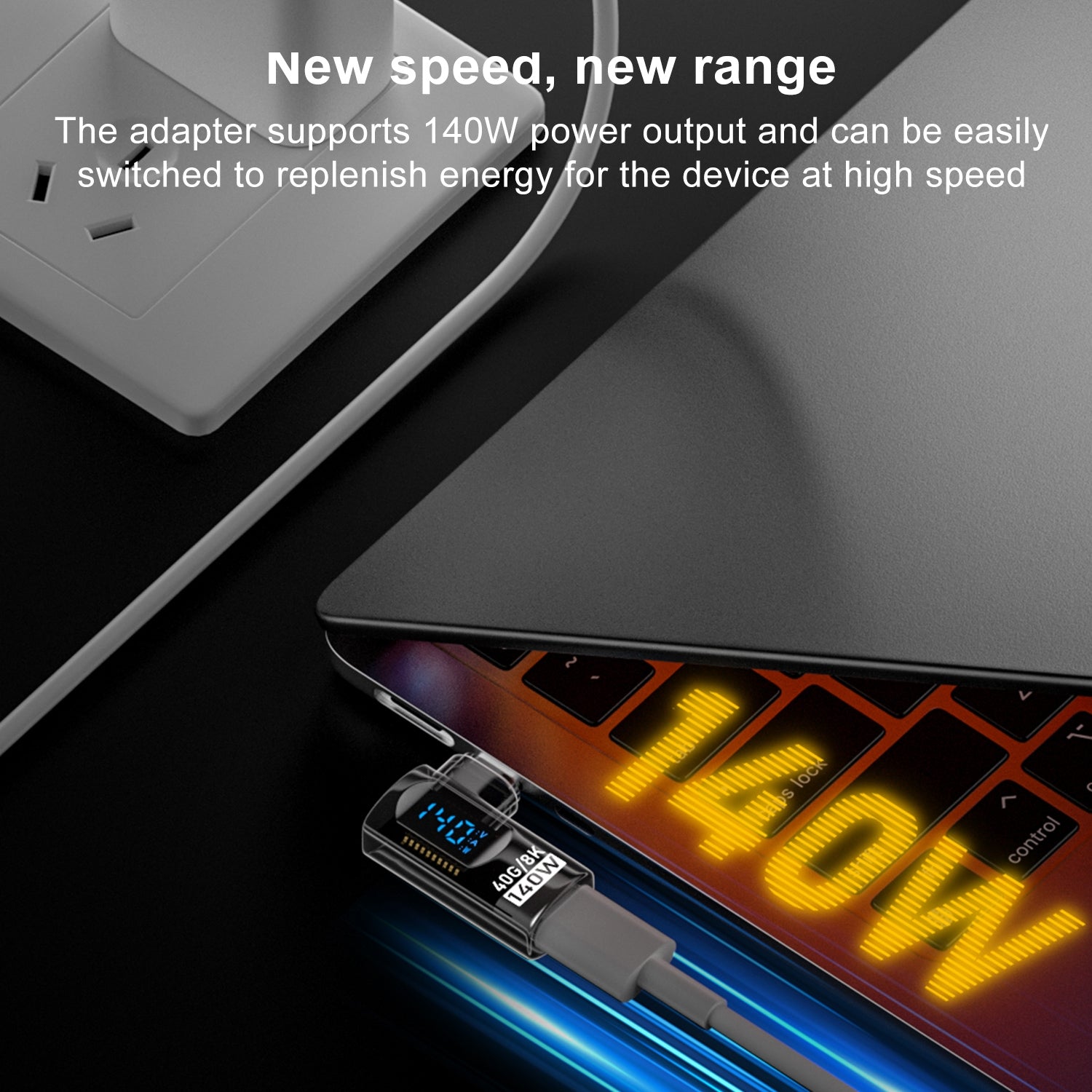 Type-C Male to Type-C Female Smart Digital Display Side Bend Charging Adapter(Black)