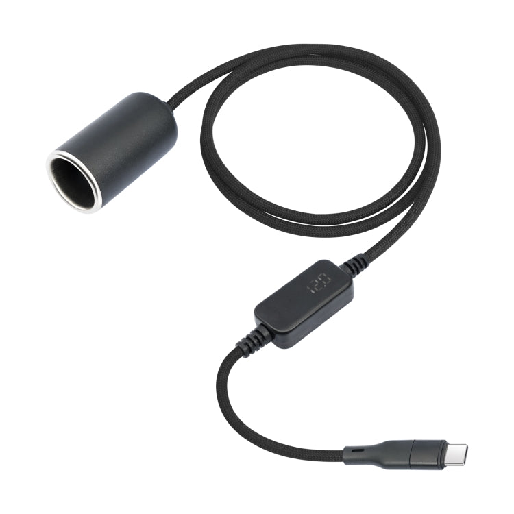 Type-C 5V to 12V Car Cigarette Lighter Socket Boost Cable with Voltage Display, Length:1m(Black)