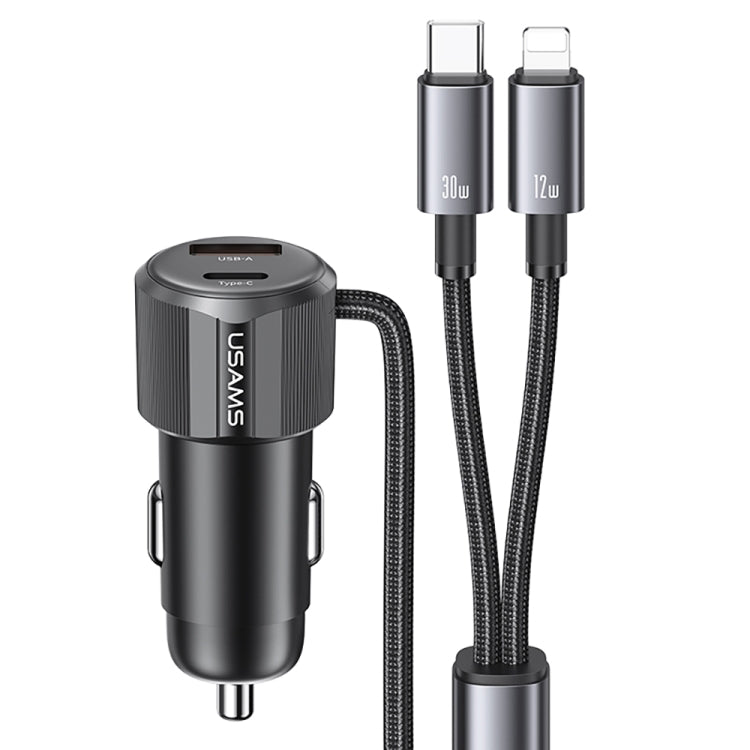 USAMS CC287 YT Series 66W USB and Type-C Dual Ports Car Fast Charger with 2 in 1 Cable(Black)