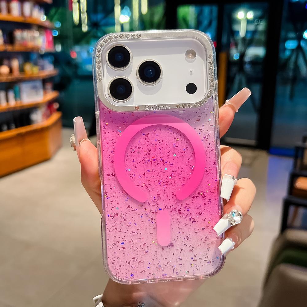 Compatible with iPhone 18 Pro Blink Series Metal Lens Frame MagSafe Magnetic IMD Phone Case - Pink