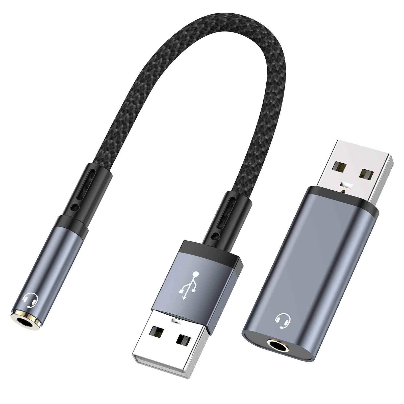 Uniqbuy For 2pcs / Set USB Male to 3.5mm Female Audio Adapter & Cable(Grey)
