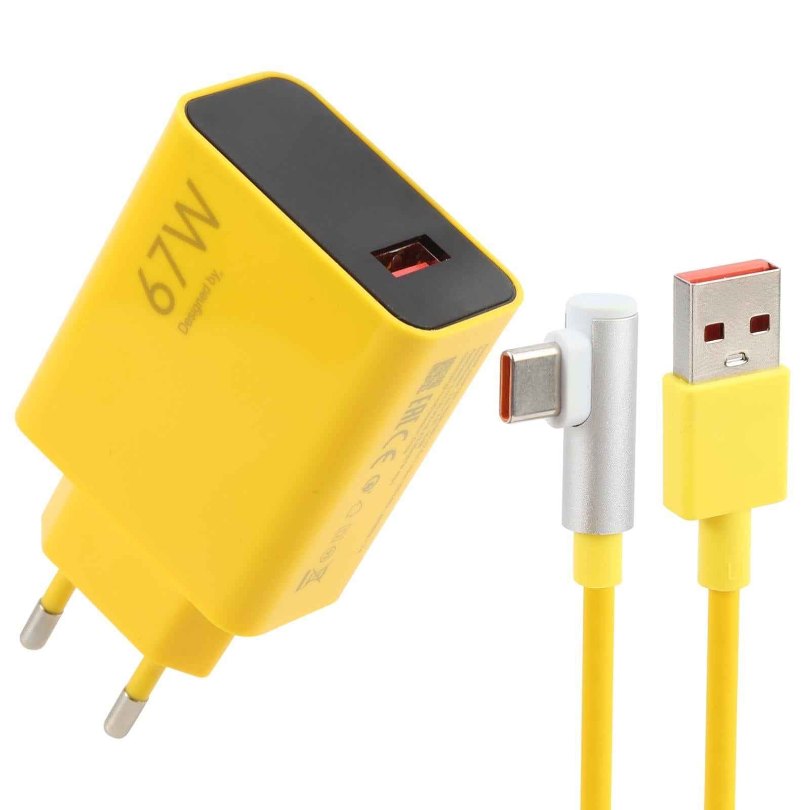 Uniqbuy For 67W USB Fast Charger with 1m USB to Elbow Type-C Cable, Plug Type:EU Plug(Yellow)