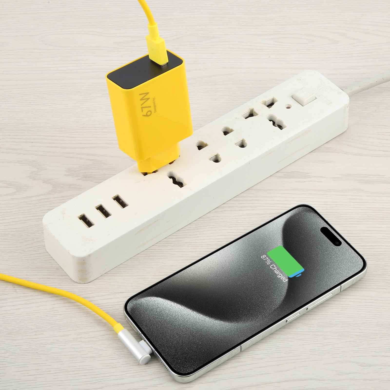 Uniqbuy For 67W USB Fast Charger with 1m USB to Elbow Type-C Cable, Plug Type:EU Plug(Yellow)