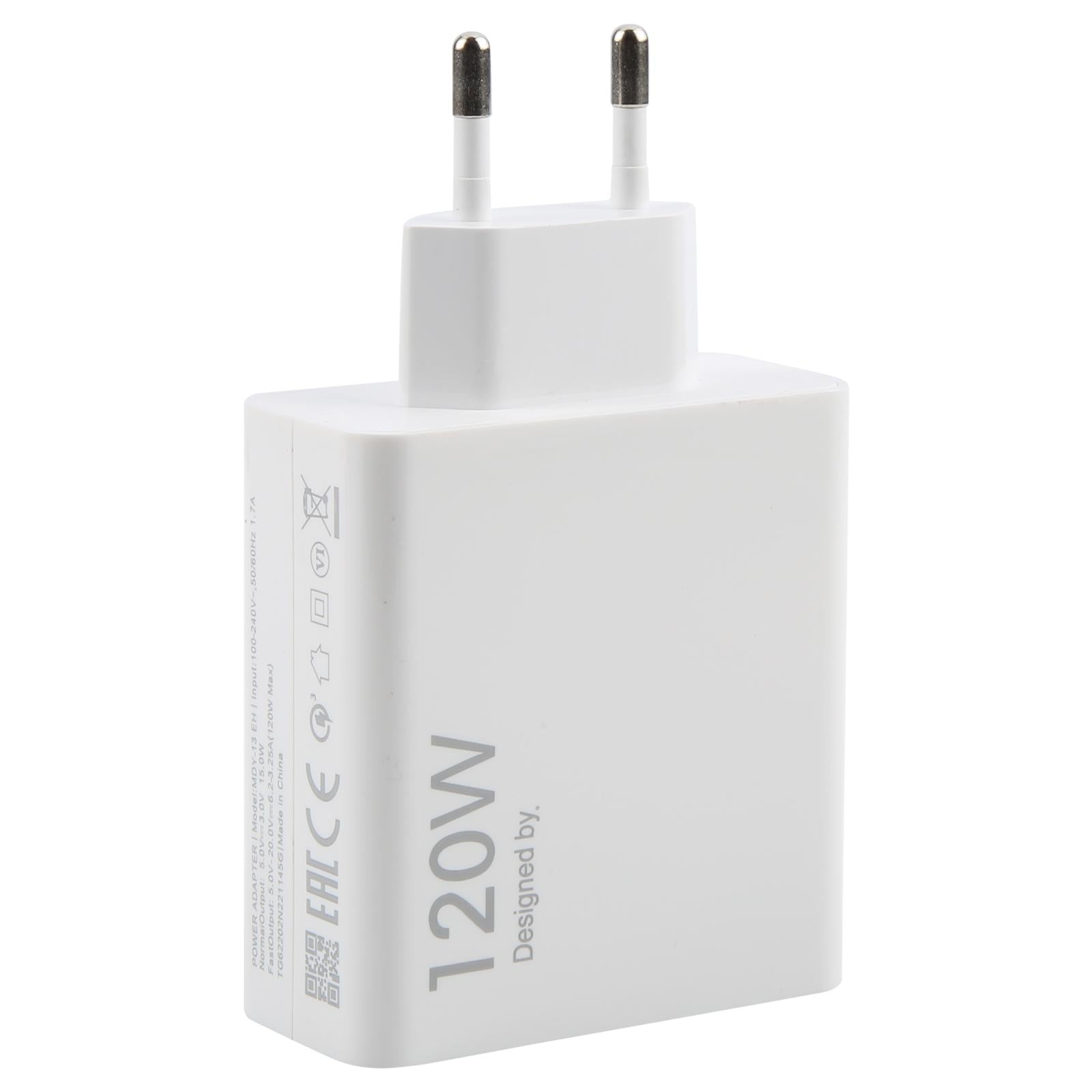 120W USB Fast Charger with 1m USB to Type-C Cable, Plug Type:EU Plug(White)