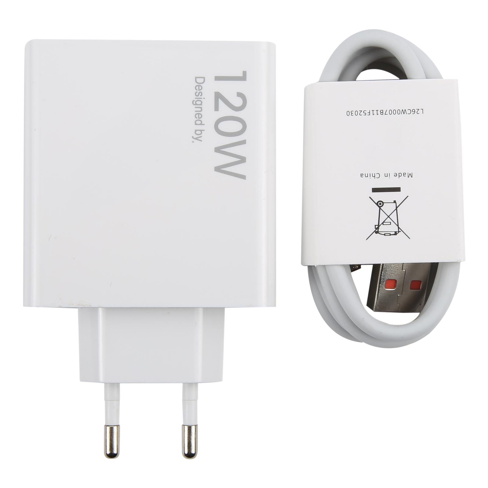 120W USB Fast Charger with 1m USB to Type-C Cable, Plug Type:EU Plug(White)