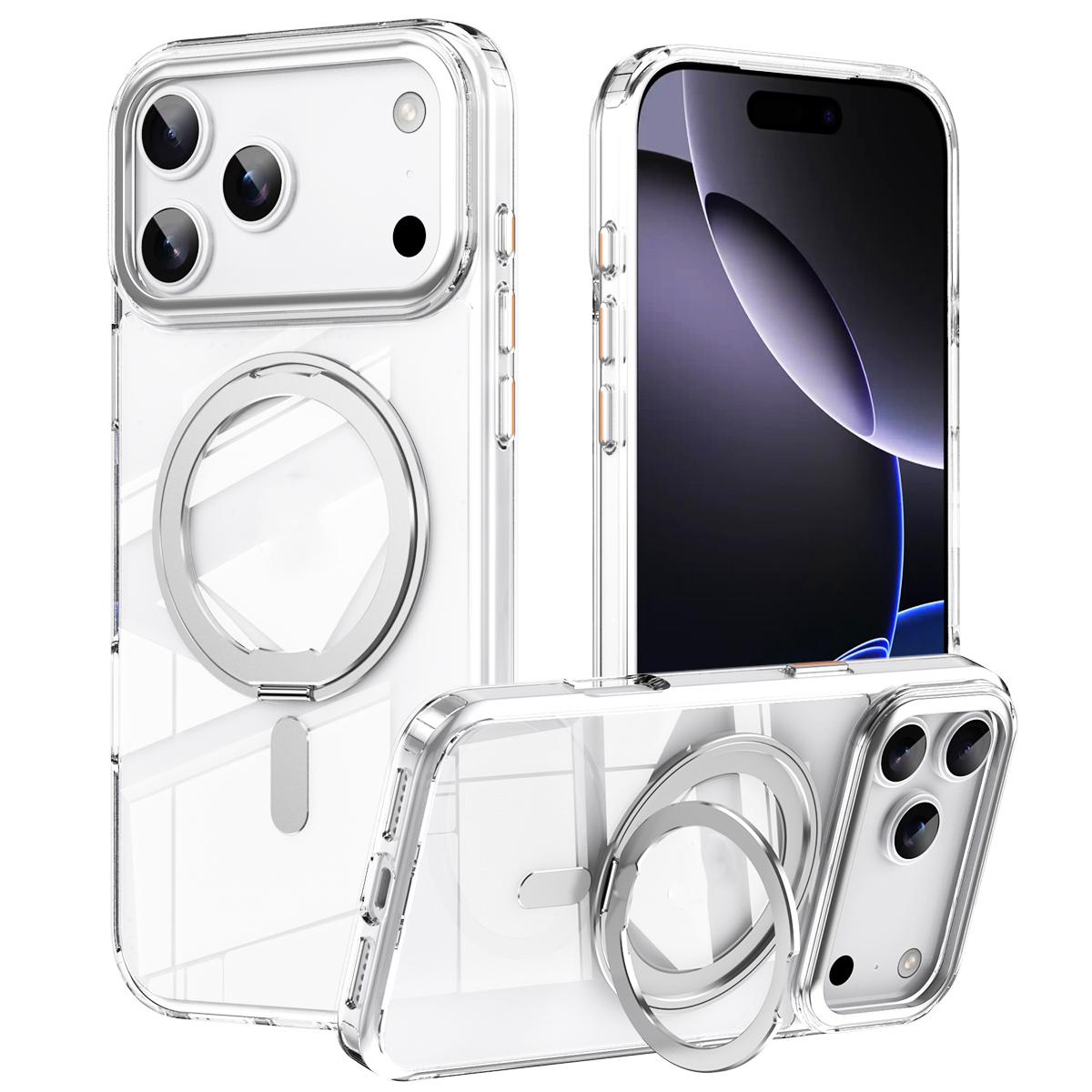 Compatible with iPhone 18 Pro Frosted 360 Degree MagSafe Magnetic Holder Phone Case - Silver