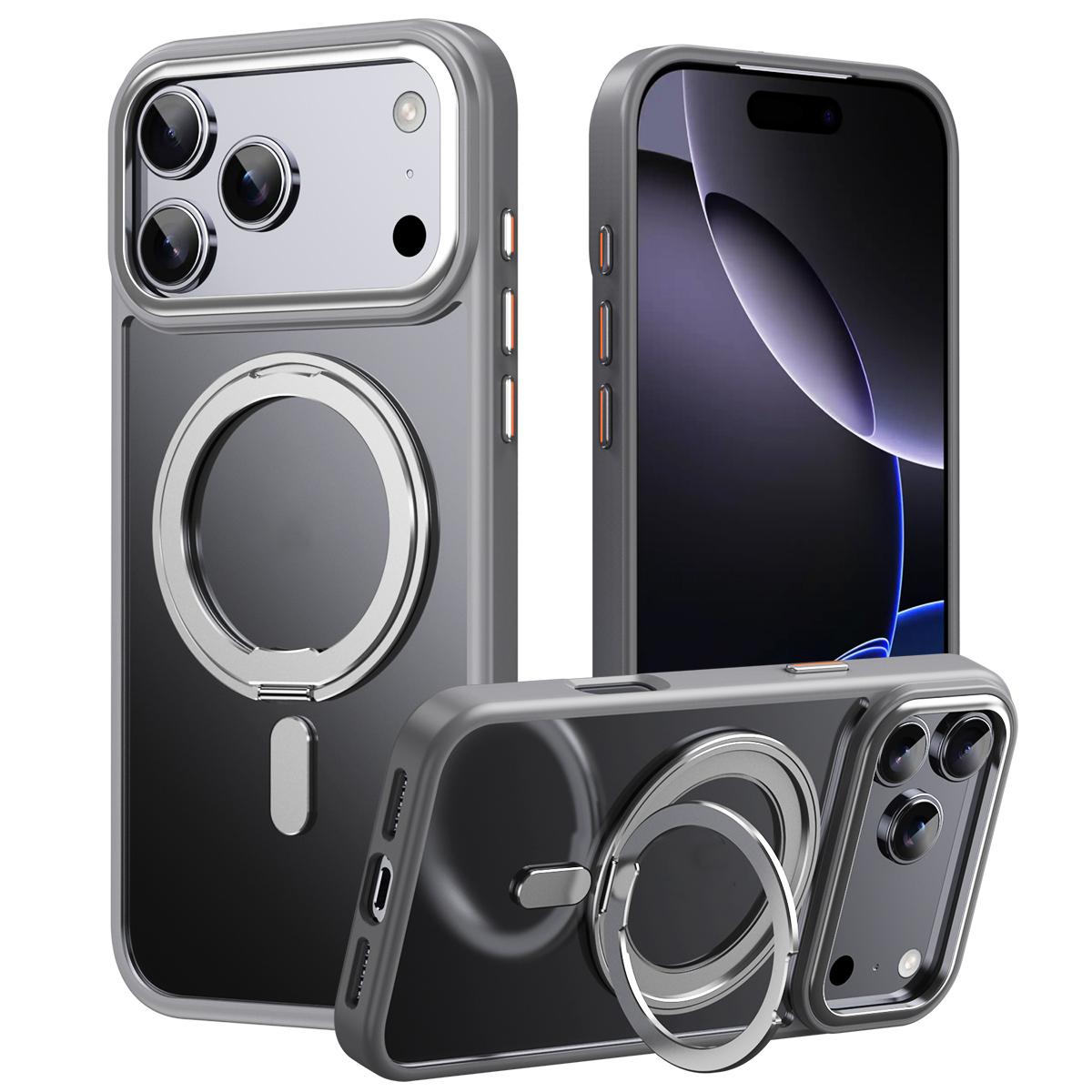 Compatible with iPhone 18 Pro Frosted 360 Degree MagSafe Magnetic Holder Phone Case - Grey