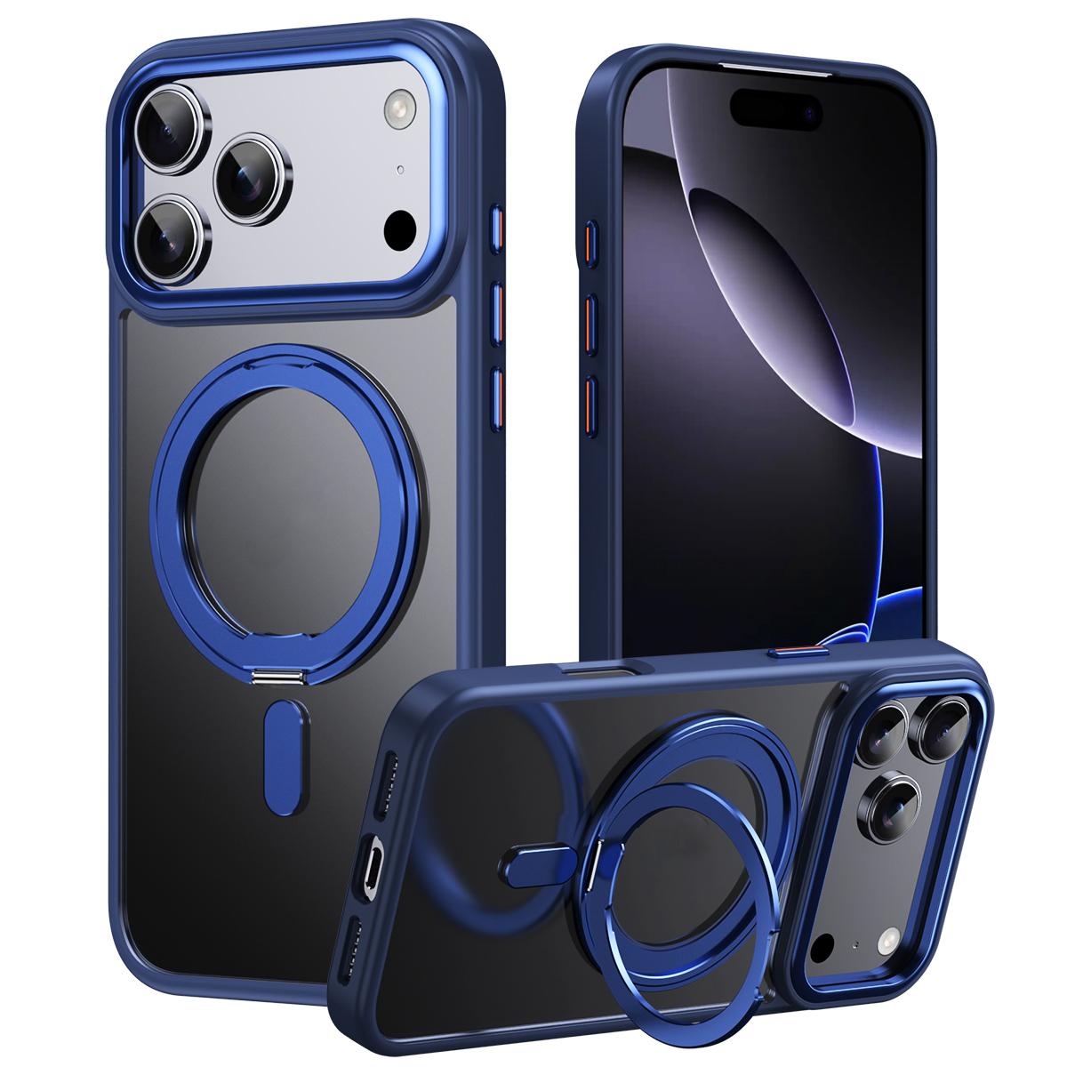 Compatible with iPhone 18 Pro Frosted 360 Degree MagSafe Magnetic Holder Phone Case - Blue