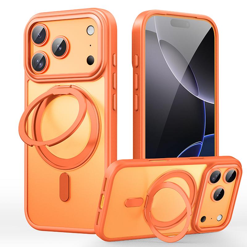Compatible with iPhone 18 Pro Frosted 360 Degree MagSafe Magnetic Holder Phone Case - Orange