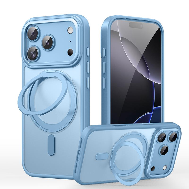 Compatible with iPhone 18 Pro Frosted 360 Degree MagSafe Magnetic Holder Phone Case - Light Blue