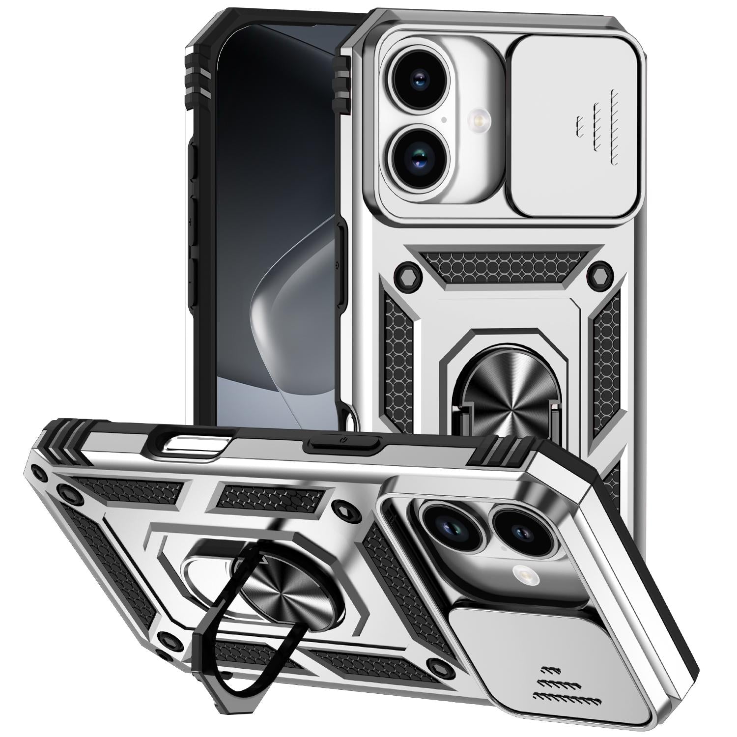 Compatible with iPhone 18 Sliding Camshield Holder Phone Case - Silver