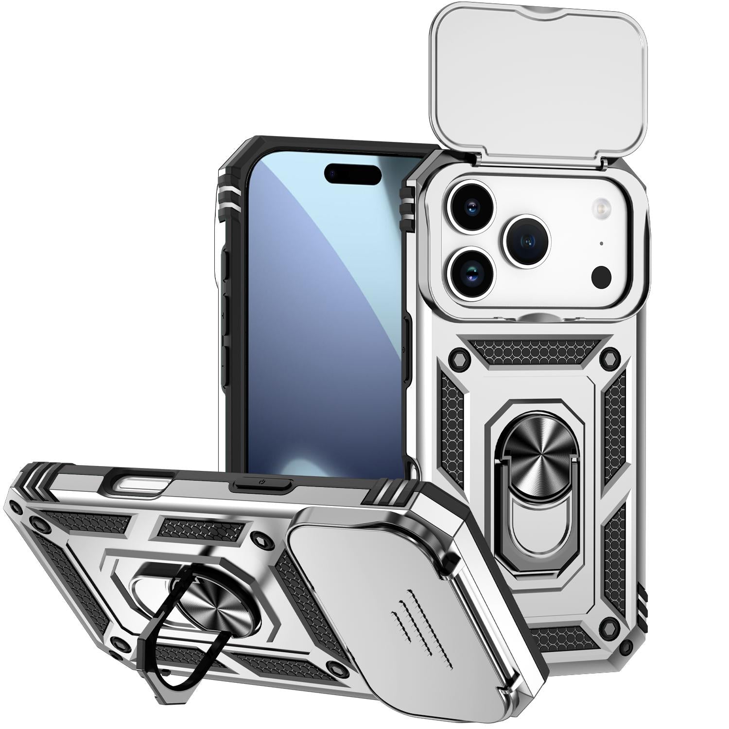 Compatible with iPhone 18 Pro Sliding Camshield Holder Phone Case - Silver