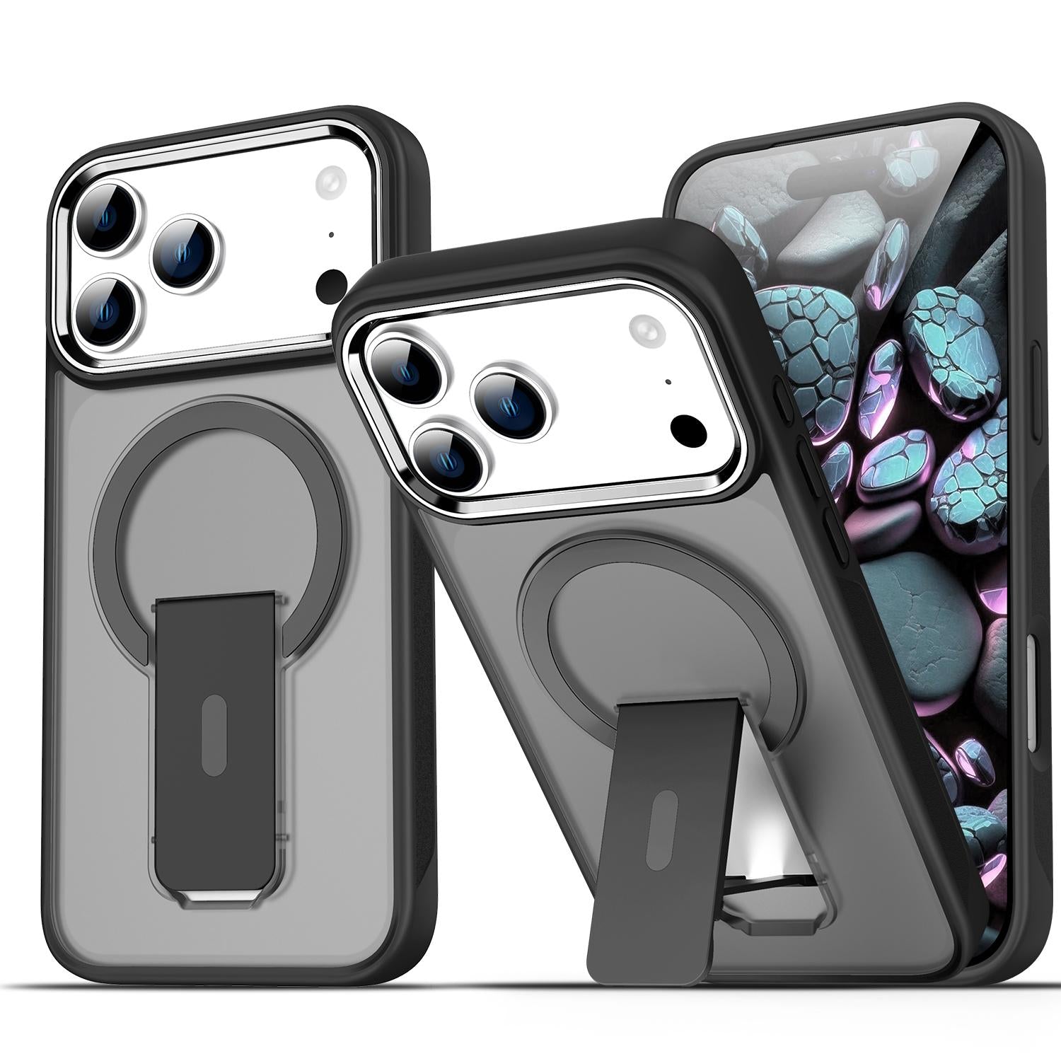 Compatible with iPhone 18 Pro & 17 Pro Acrylic Dual-Layer TPU MagSafe Holder Phone Case - Transparent Black