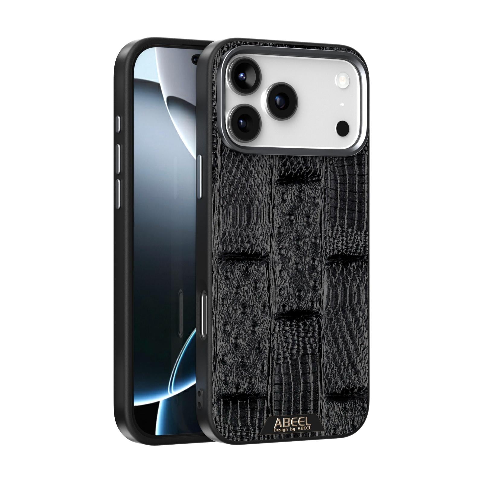 Compatible with iPhone 18 Pro & 17 Pro ABEEL Beast Pattern 6D Micro-Embossed MagSafe  Leather Phone Case - Black