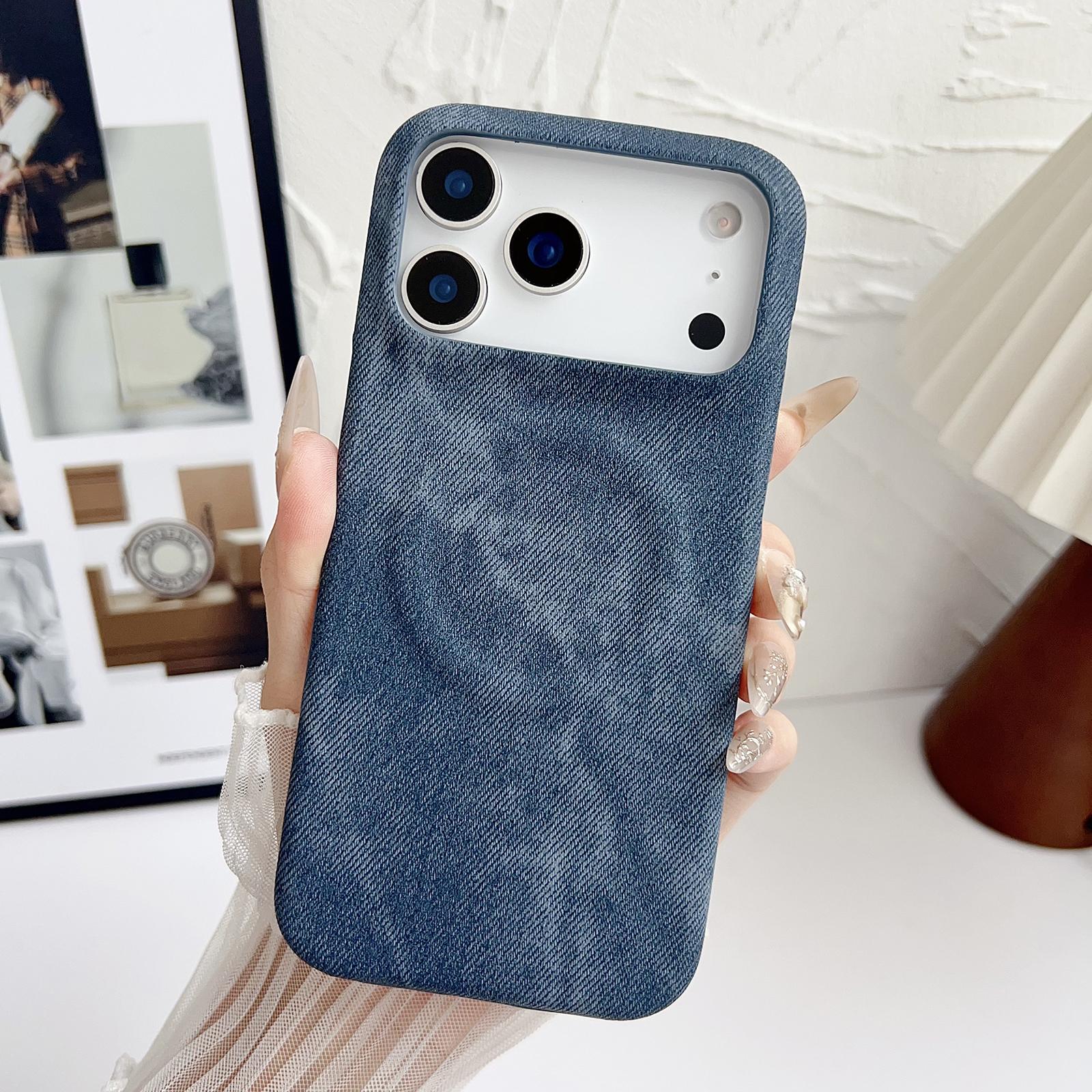 Compatible with iPhone 18 Pro Denim MagSafe Magnetic PC + PU Phone Case - Dark Blue