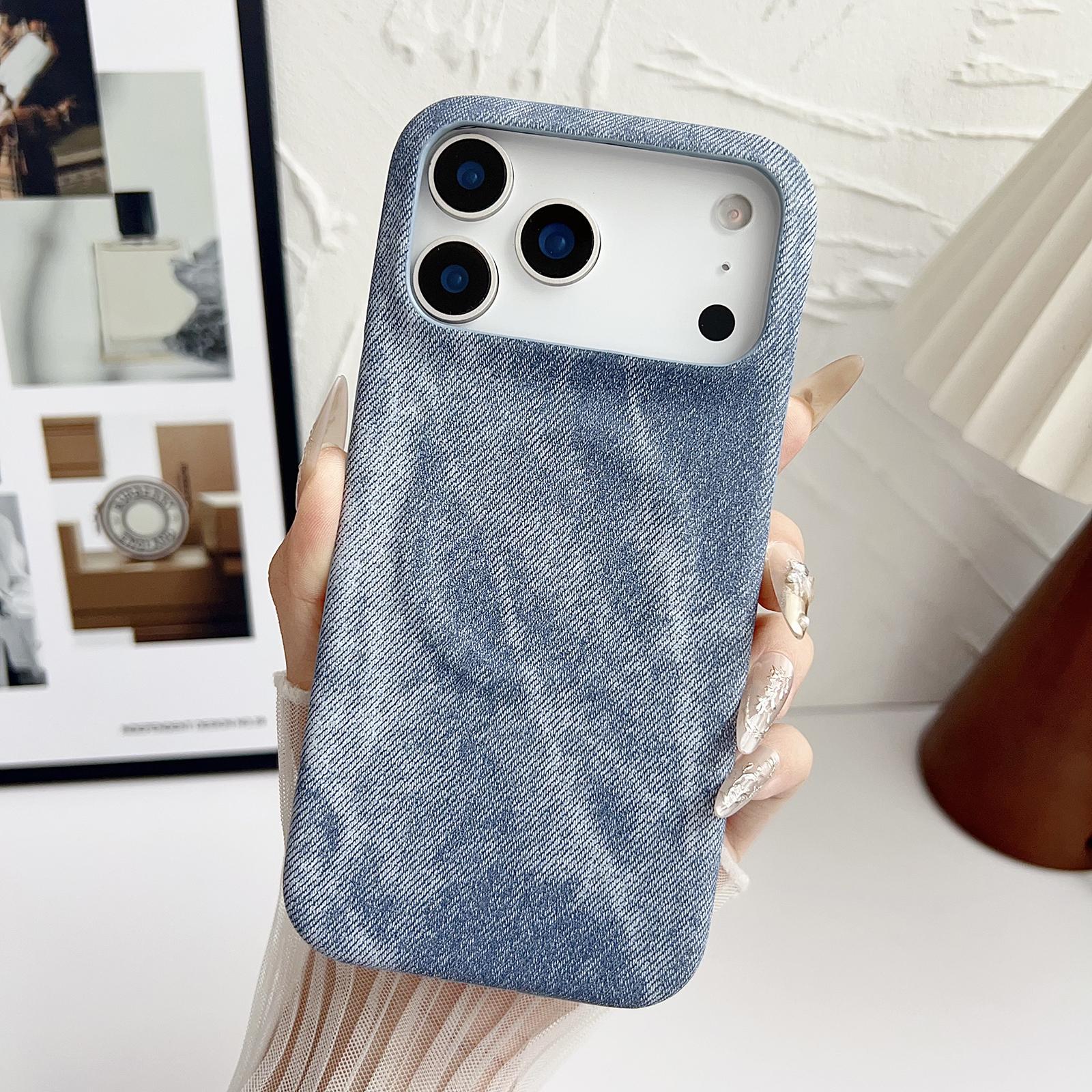 Compatible with iPhone 18 Pro Denim MagSafe Magnetic PC + PU Phone Case - Grayish Blue