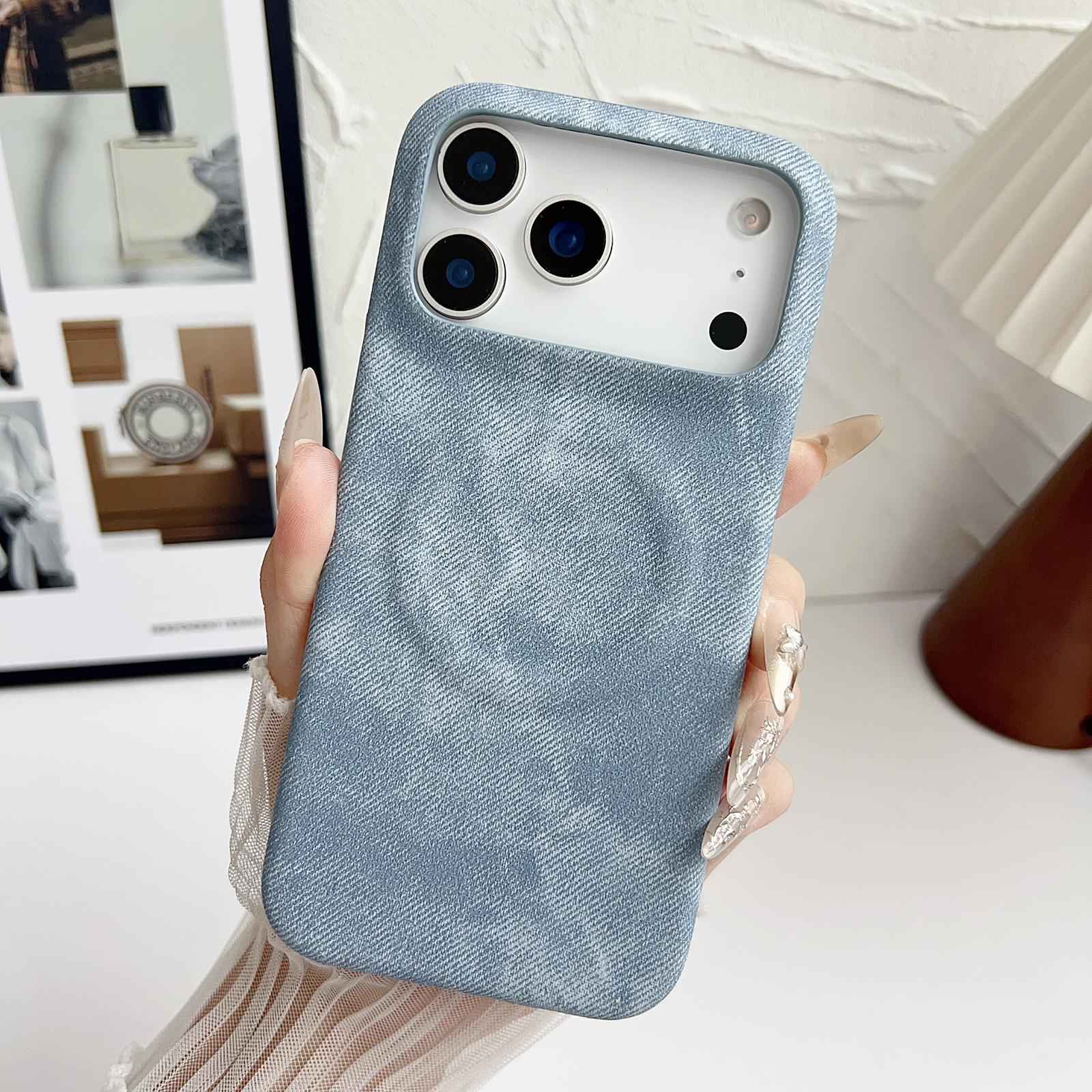 Compatible with iPhone 18 Pro Denim MagSafe Magnetic PC + PU Phone Case - Light Blue