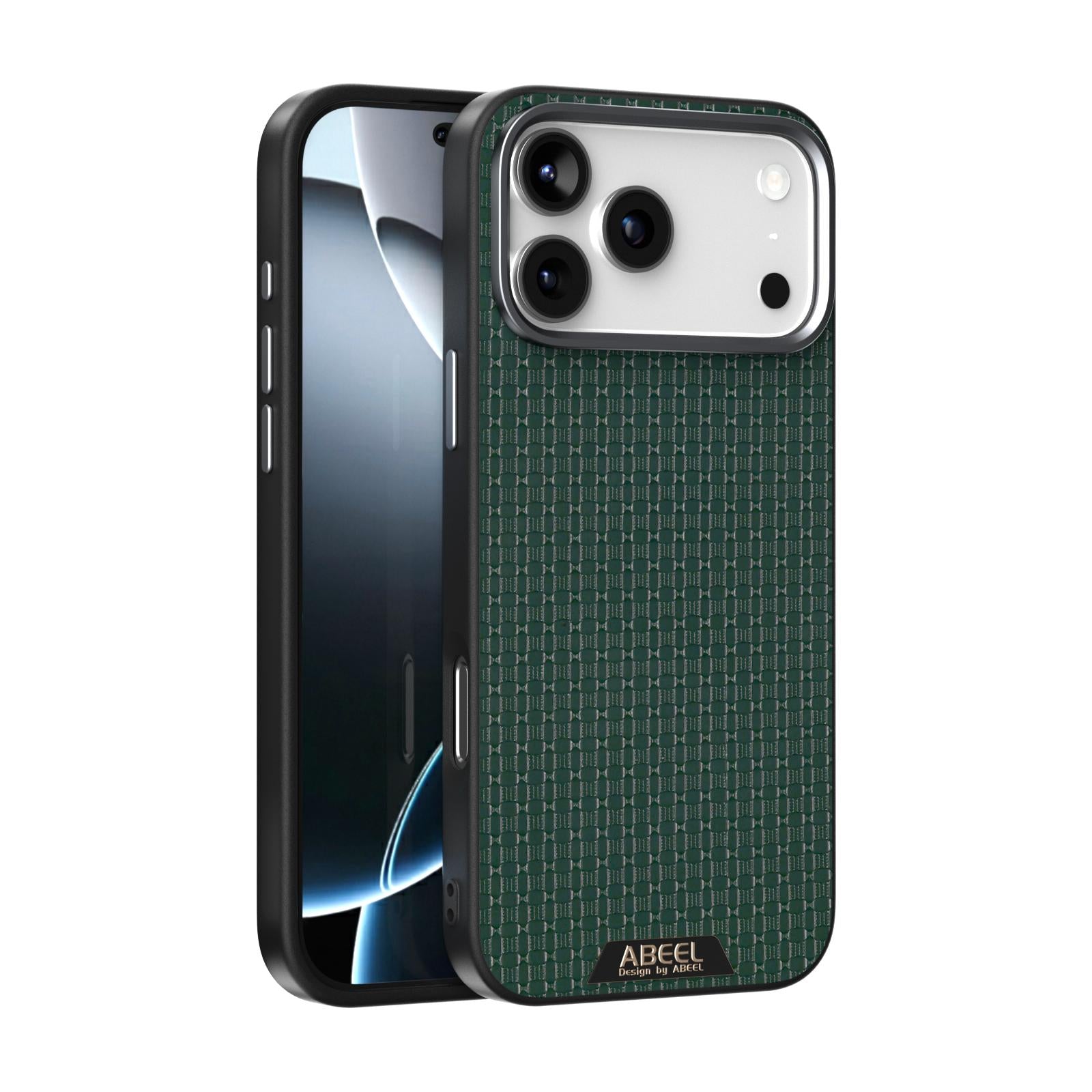 Compatible with iPhone 18 Pro & 17 Pro ABEEL Ruyi Pattern 6D Micro Relief MagSafe Leather Phone Case - Green